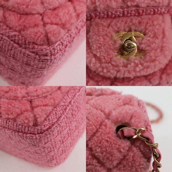 CHANEL Matelasse Chain Shoulder Bag Wool Pink Gold CC Auth 128240M - Picture 13 of 15